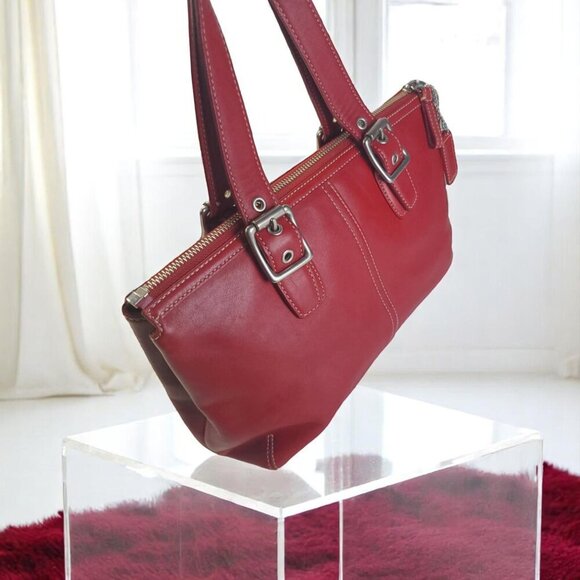 COACH Vintage Legacy Zip Satchel in cherry red. - Picture 5 of 13
